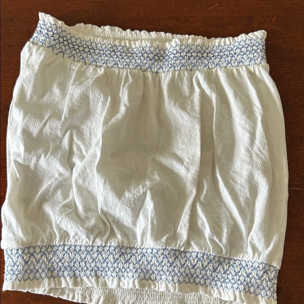 Anthropologie White Smocked Tube Top with Blue Embroidery - Picture 4 of 5